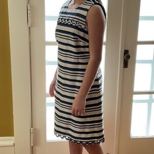 Navy and White Striped Sleeveless Dress